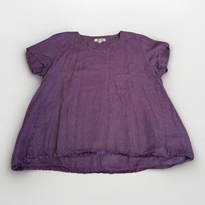 Flax Purple Linen Short-Sleeve Blouse